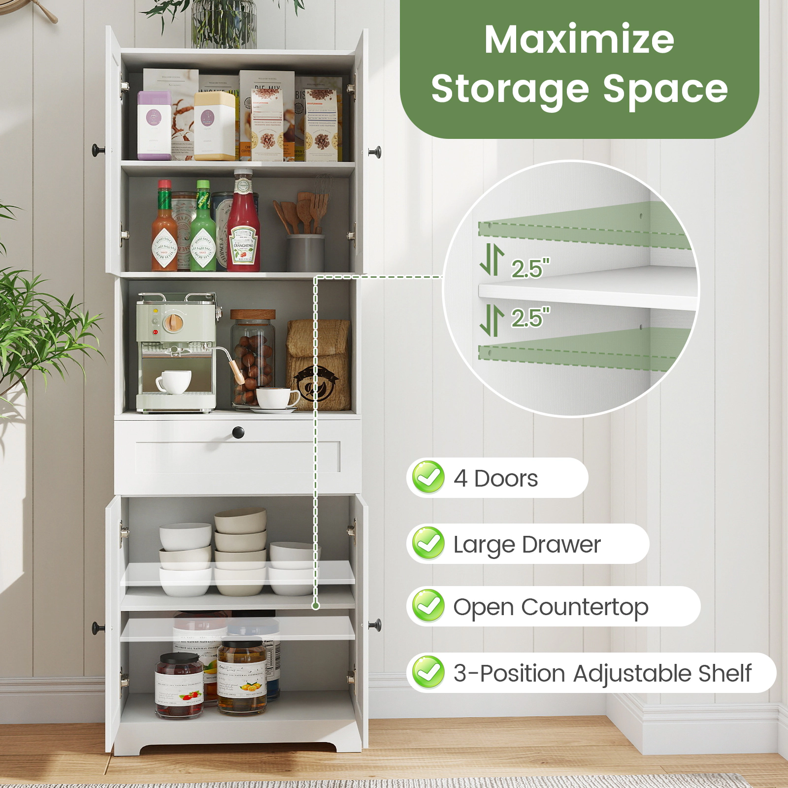 Glintex 67.5-Inch Tall Storage Cabinet with 4 Doors and Open Display Bay