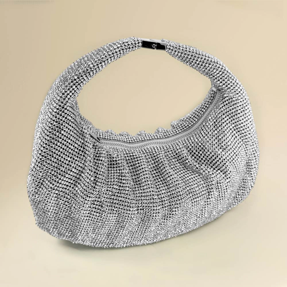 FASHNZFAB Rhinestone Bling Studded Slouch Hobo Evening Crossbody Bag