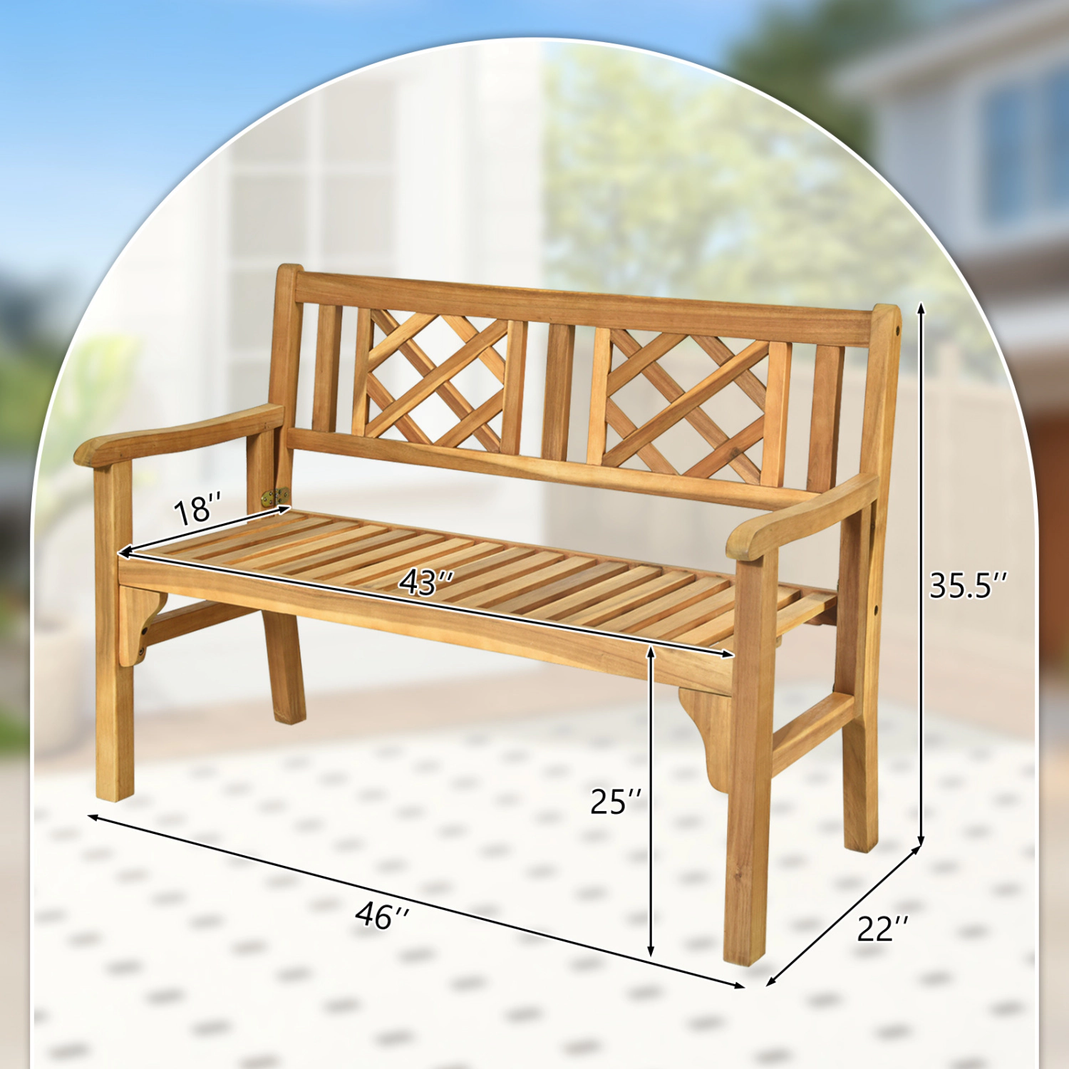 Hivvago Patio Foldable Bench With Curved Backrest And Armrest
