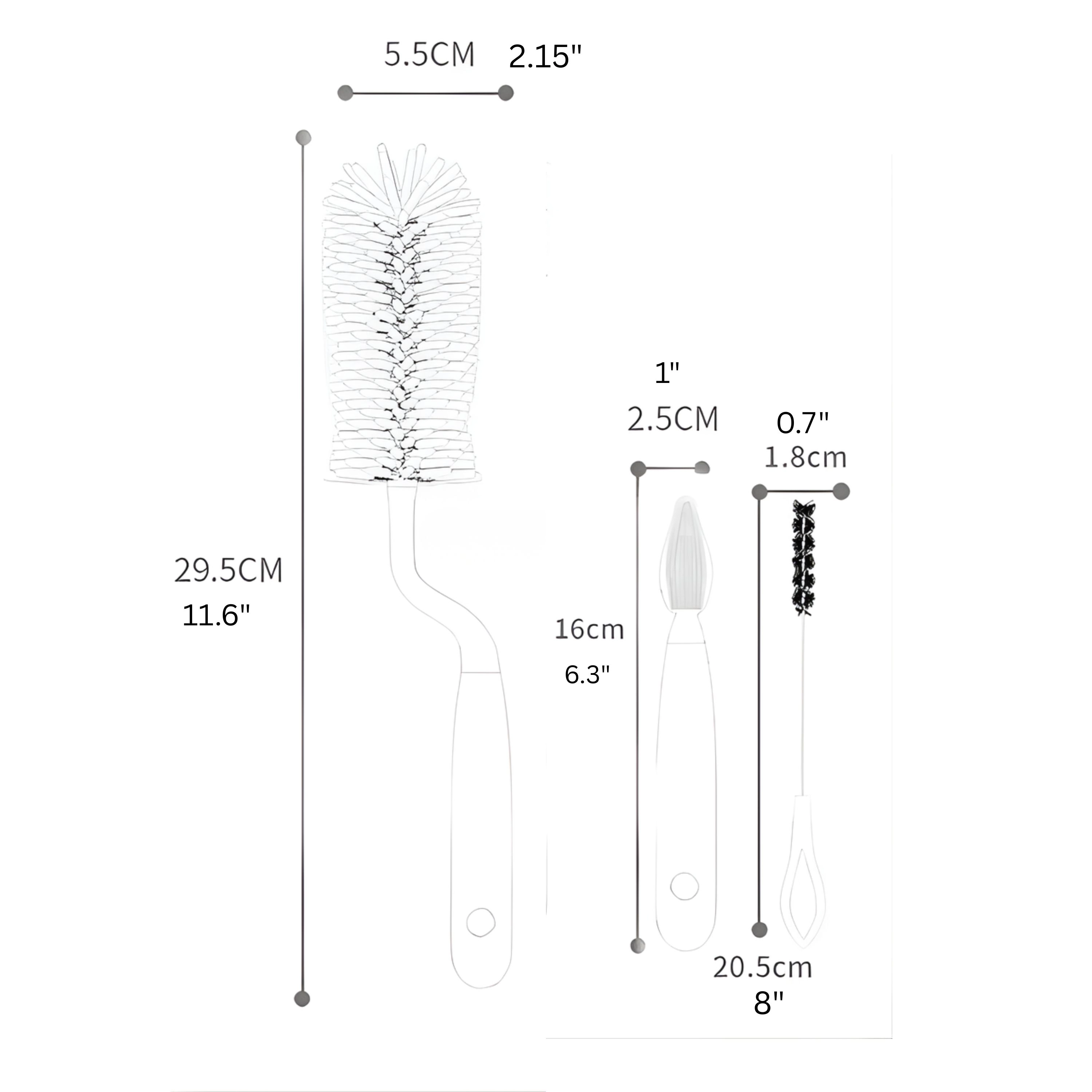 Kitcheniva 3 Pcs Set Curved Silicone Bottle Brush