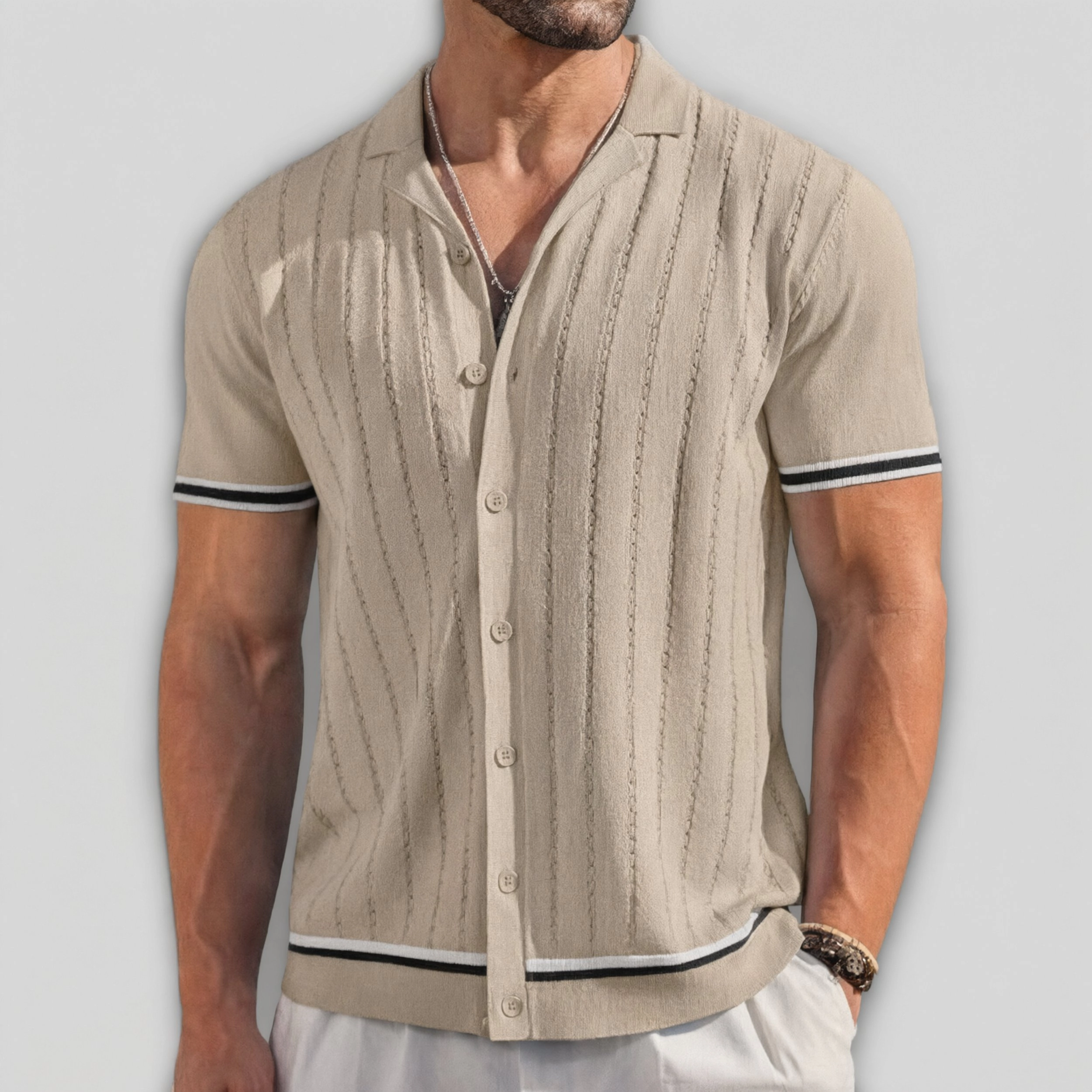 COOFANDY Men's Regular Fit Short Sleeve Knit Button Down Cardigan Shirt