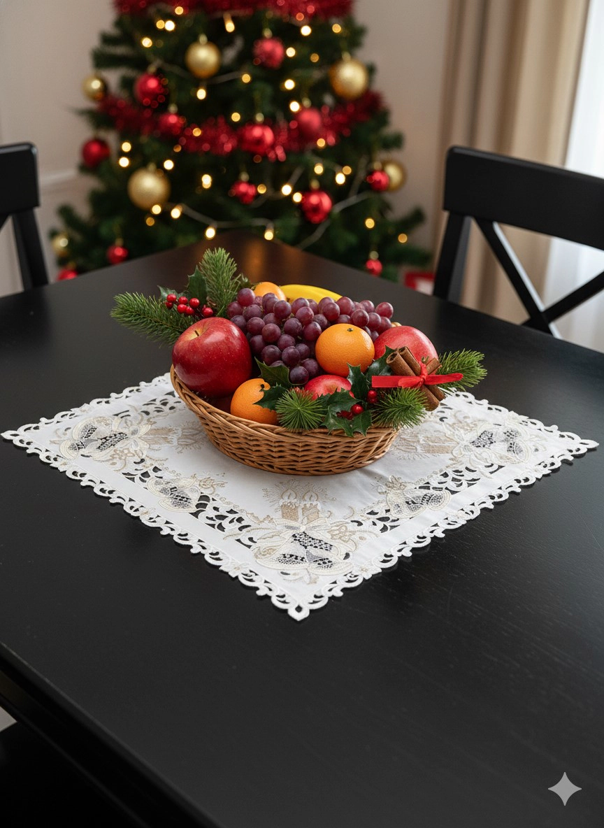 Jiallo Christmas Candle Beige Lace Embroidered Cutwork Square tablecloth, 36 inch Square