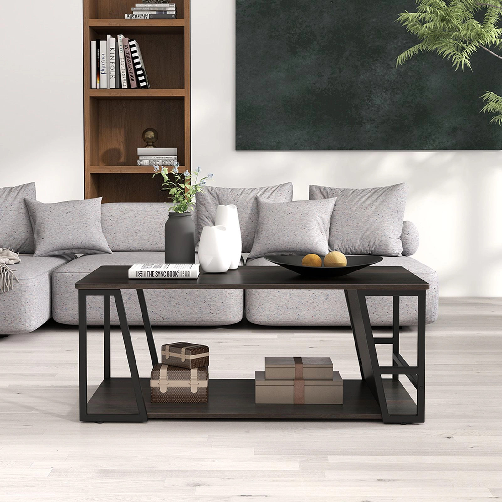 SlickBlue Industrial Coffee Table with Metal Frame and Storage