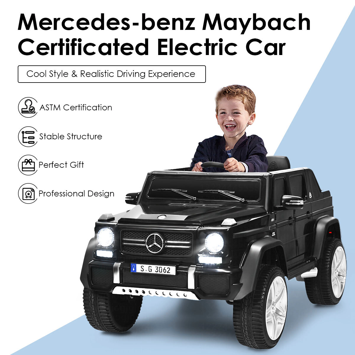 Costway Licensed Mercedes-Benz Maybach G650S Kids Ride On Car with Parent Remote Control