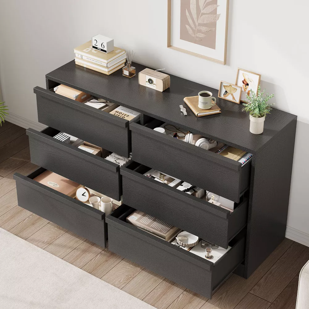 6 Drawer Modern Handleless Dresser, 47" Wide Wooden Storage Organizer for Bedroom Living Room Nursery