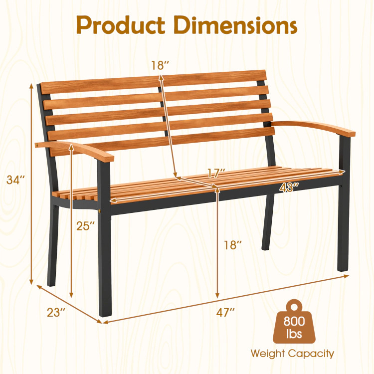 Hivvago Outdoor Bench Acacia Wood Patio Loveseat With Backrest Armrests