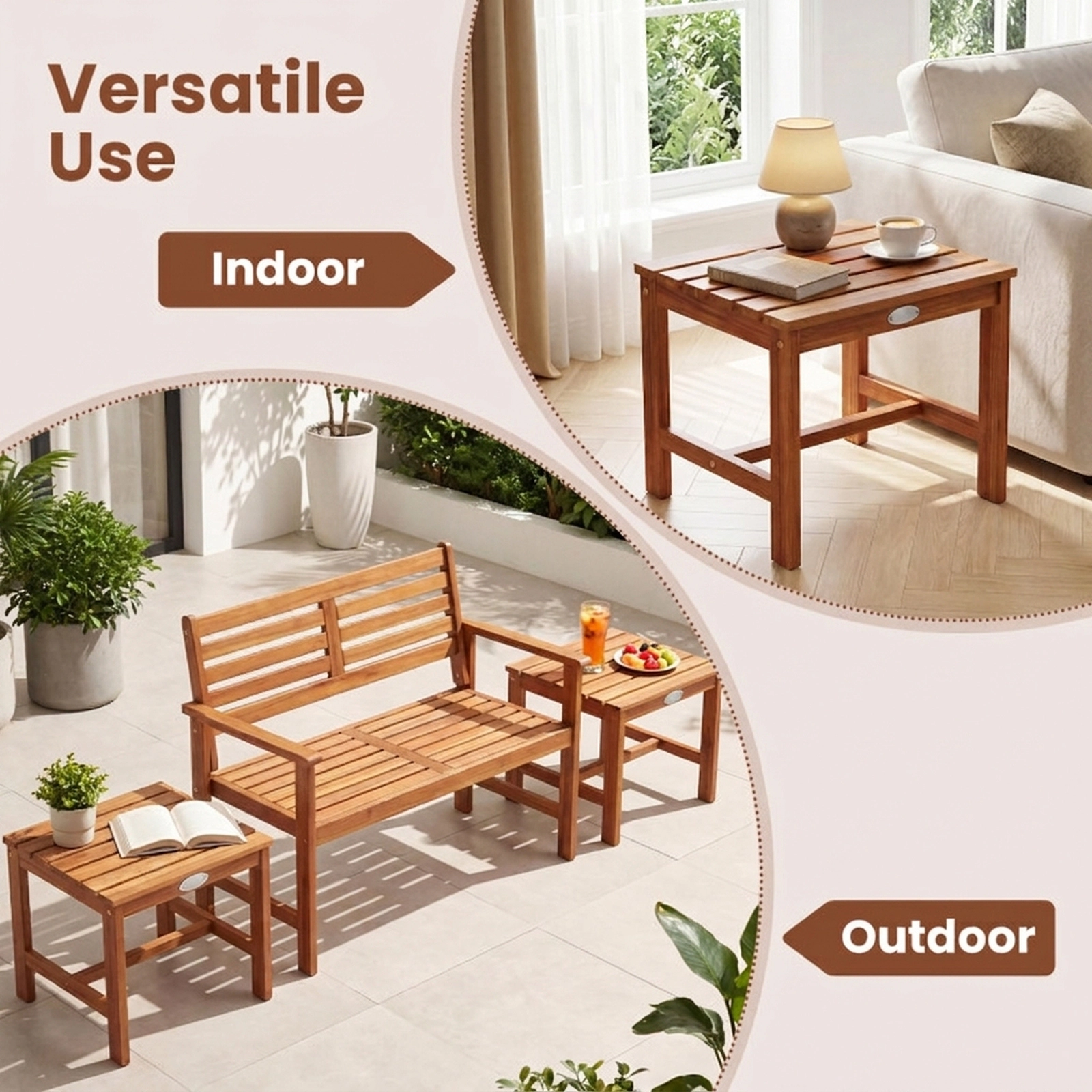 SUGIFT 17-in Square Acacia Wood Patio Side Tables 400-lb Capacity Repaintable Surface Natural Set of 2