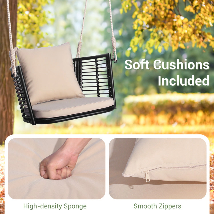 Hivvago Single Person Hanging Seat With Woven Rattan Backrest For Backyard