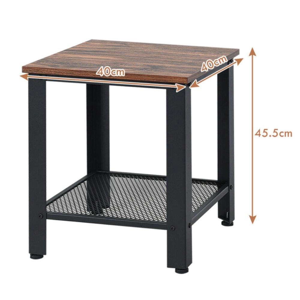 Hivvago Small Space 2-Layer Industrial End Table with Open Storage Shelf