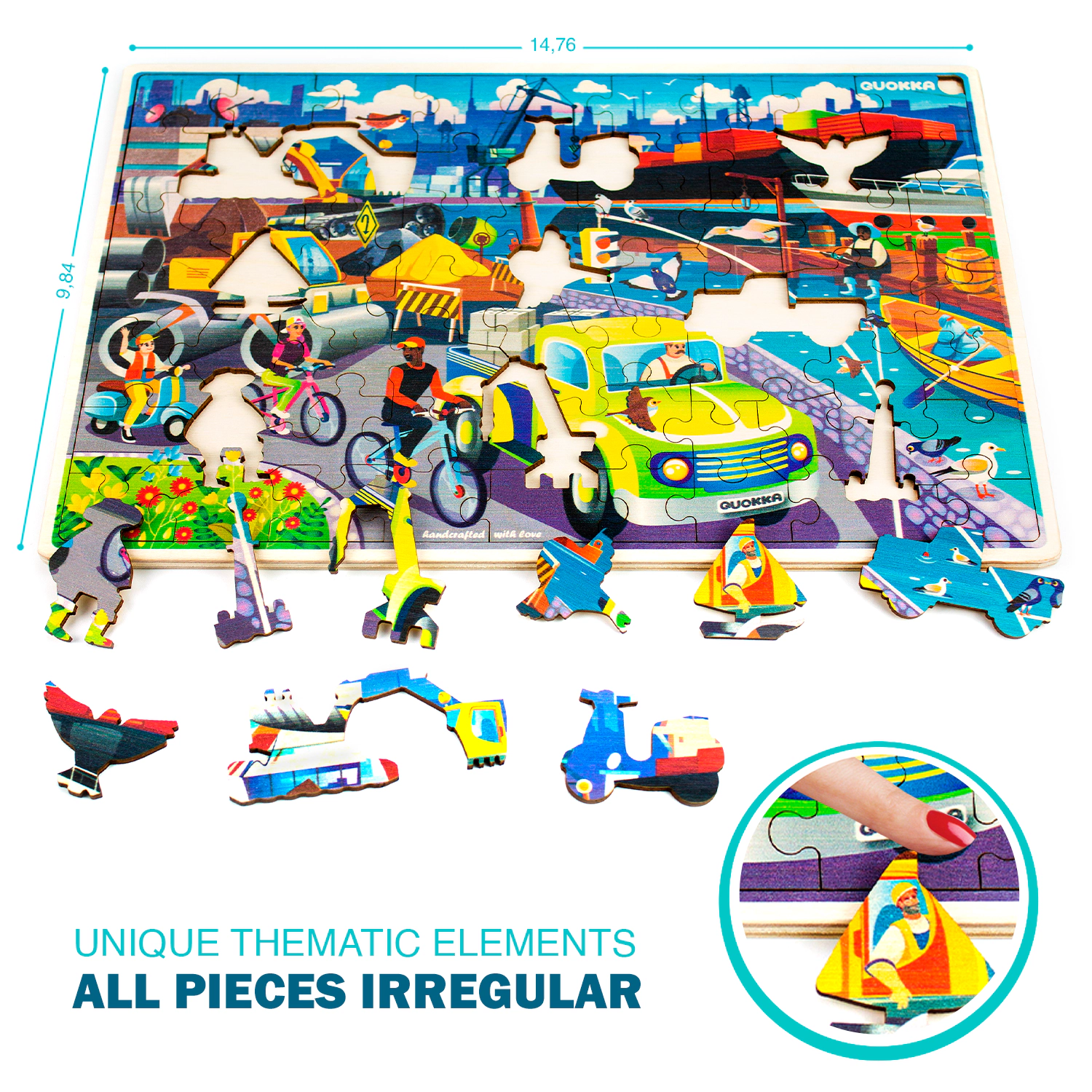 QUOKKA Wooden Jigsaw Puzzle Set for Kids Ages 4–10, 4-Pack, 60 Pieces Each, Animal, Dinosaur & City Themes
