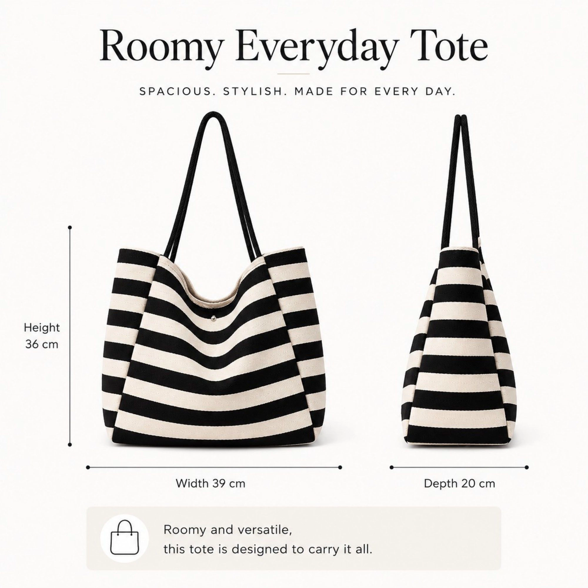 Alilang Women's Striped Tote Bag with Large Capacity Soft Shoulder Carry Design