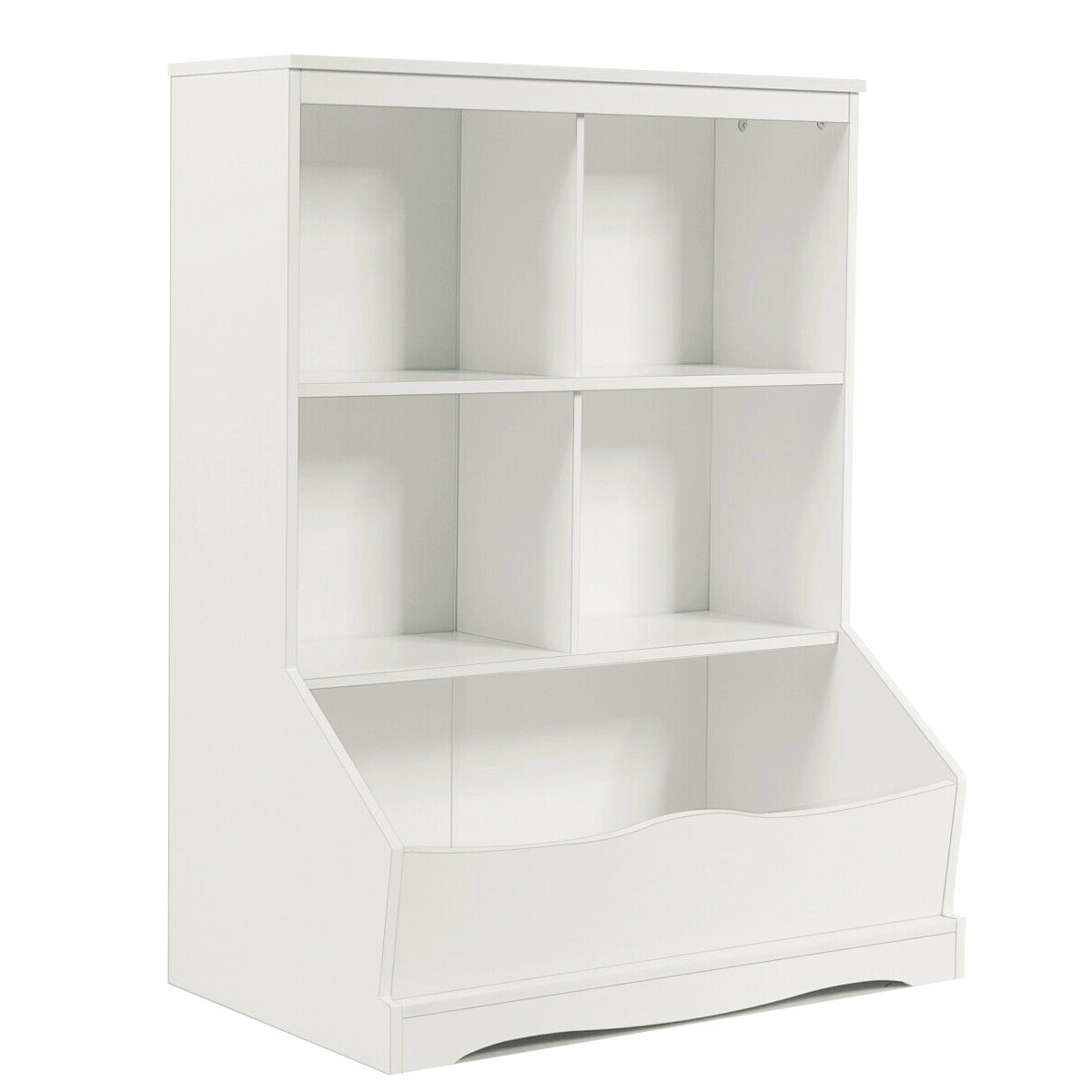 SUGIFT 3-Tier Multi-Functional Toy Organizer Bookcase with Storage Bin 66-lb Top Capacity White/Gray/Natural