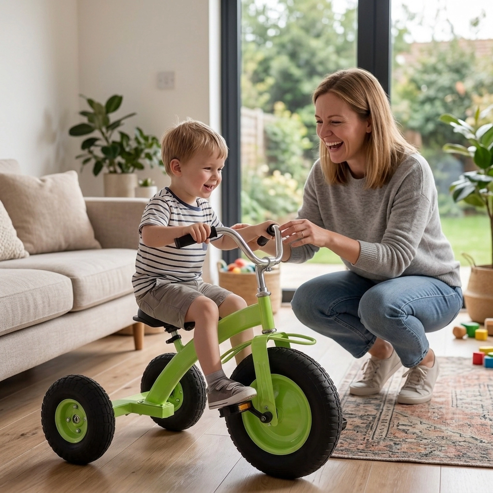 Kids Tricycle 15-in Inflatable Front Tire Carbon Steel Frame Adjustable Handlebar and Padded PU Seat Ages 3+ Green