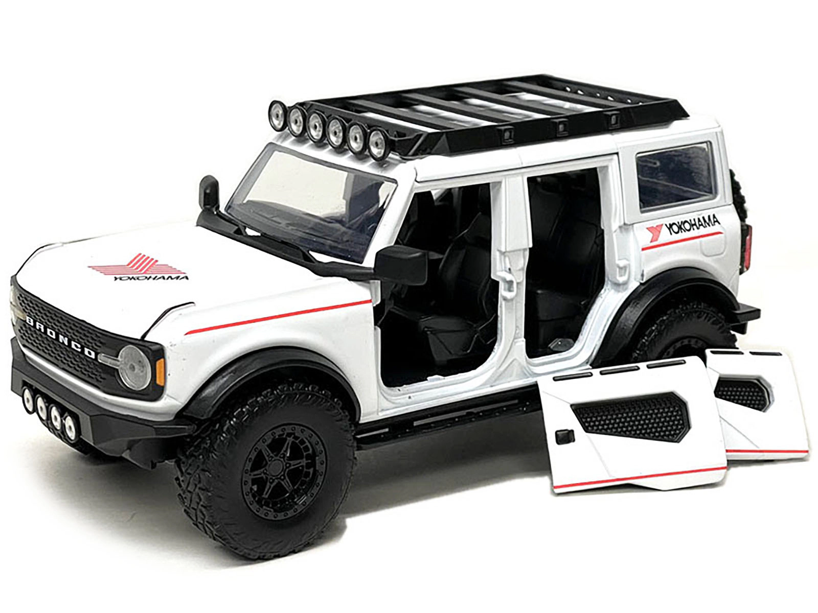 Jada 2021 Ford Bronco White with Red Stripes and Roof Rack "Yokohama Tires" "Just Trucks" Series 1/24 Diecast