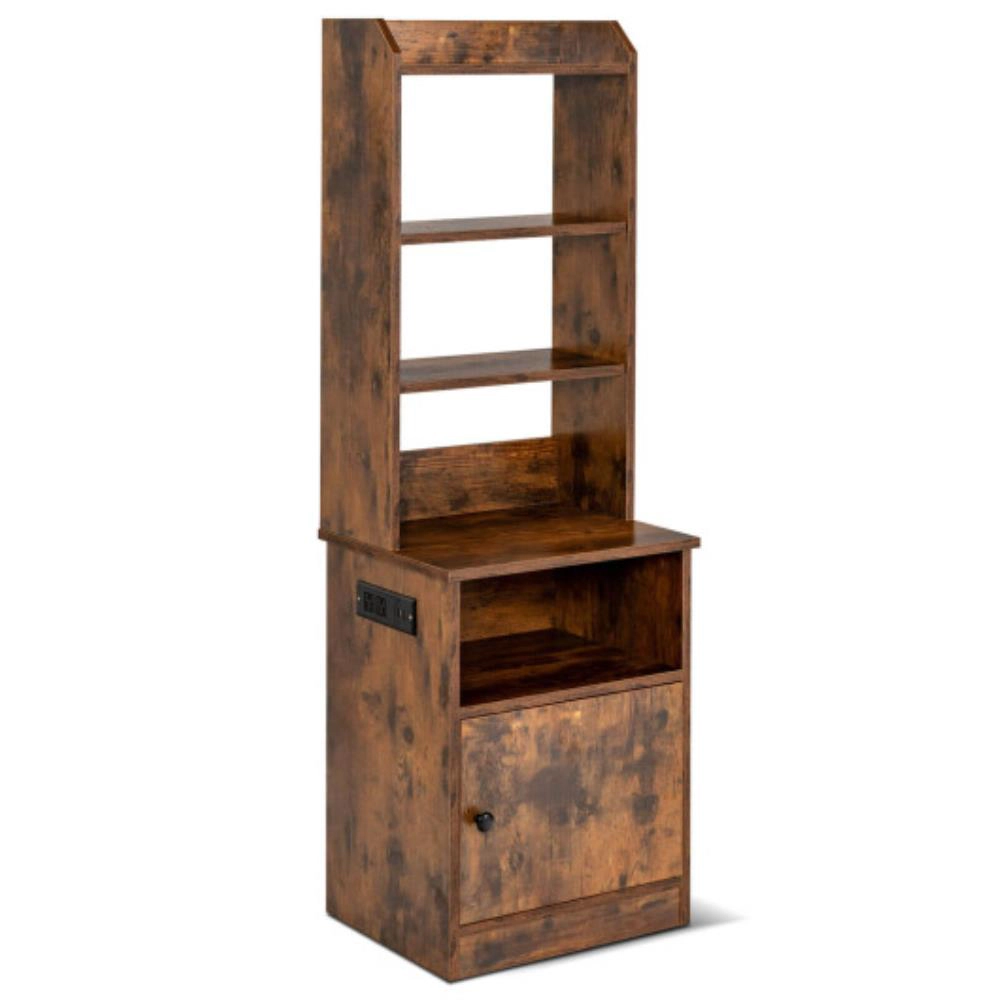 Hivvago 6-Tier Bookshelf with Charging Station and Cabinet