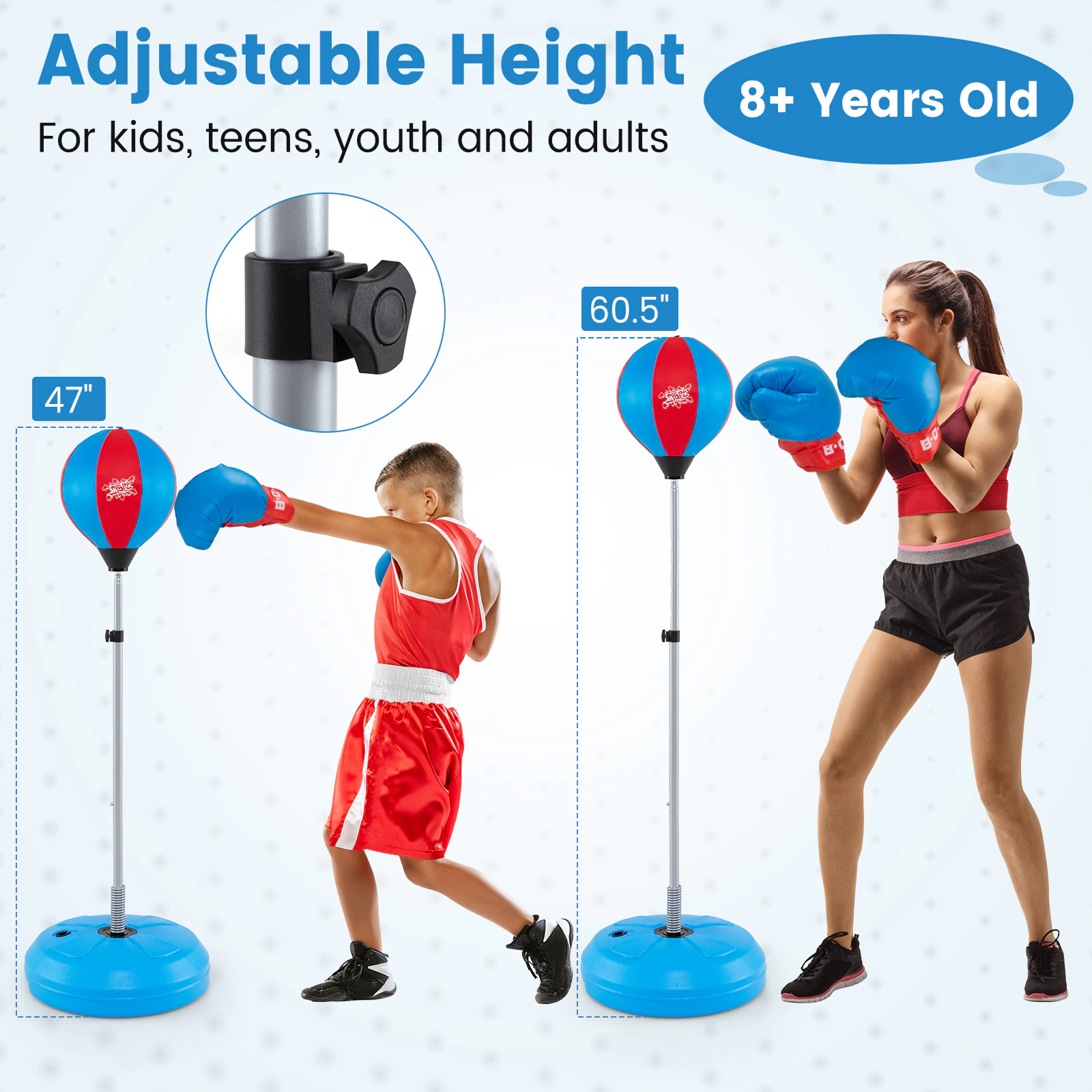 SUGIFT Blue Kids and Adult Freestanding Punching Bag with Boxing Gloves and Hand Pump 47-in to 60.5-in H