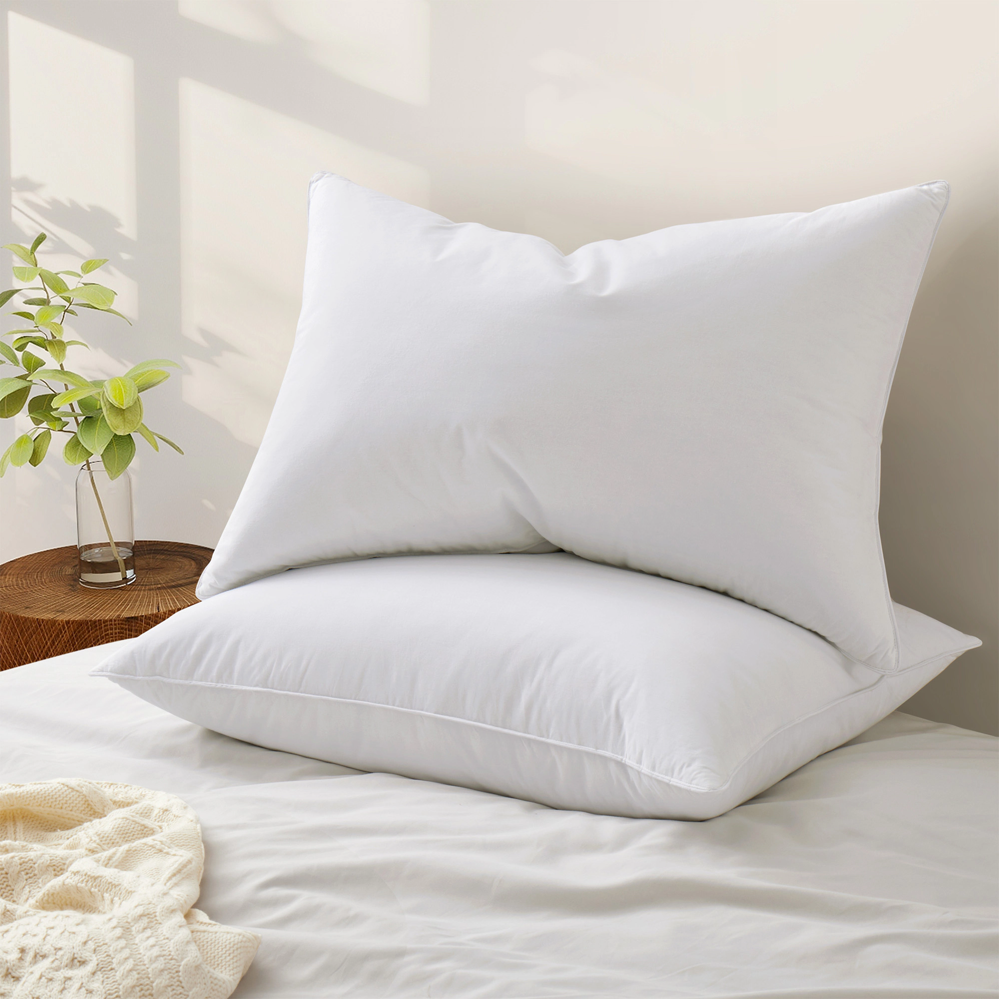 PEACENEST Down Blend Pillows Set of 2 with 100% Cotton Cover