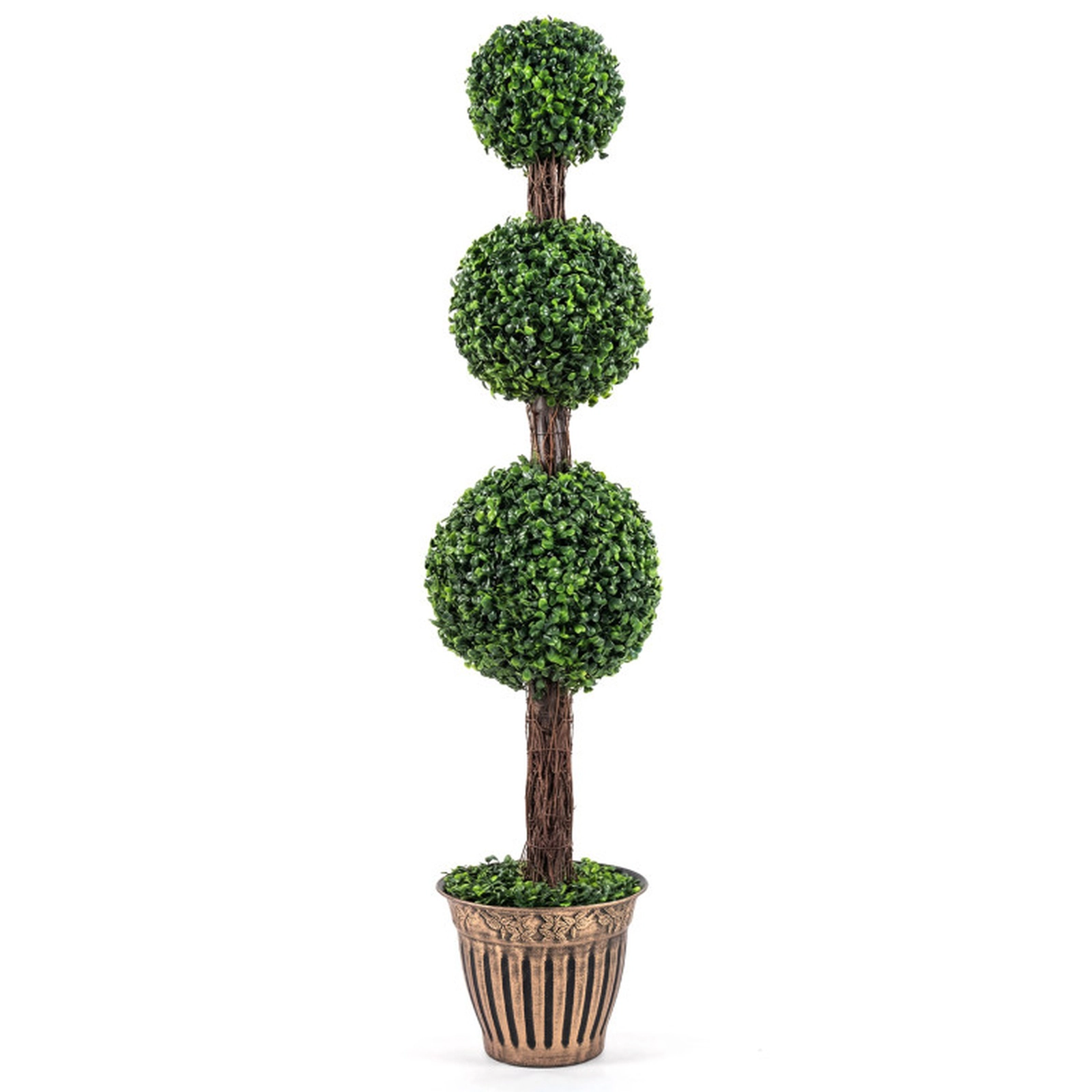 SUGIFT 4-ft Green Artificial Triple Ball Boxwood Topiary Tree with Cement Filled Planter 11-in W 47-in H