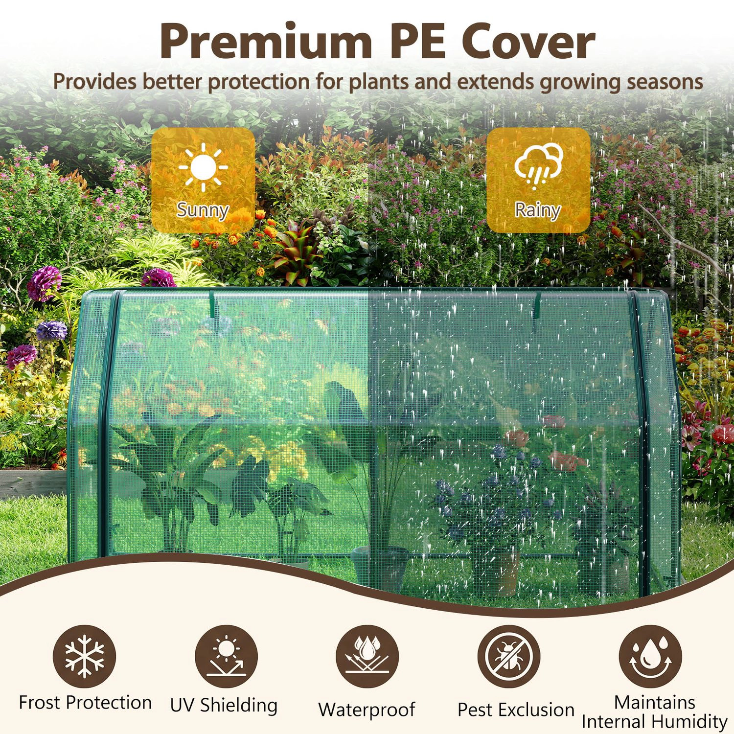 LJG Portable Mini Greenhouse Small Garden with PE Cover and Zippered Roll-up Door for Vegetables