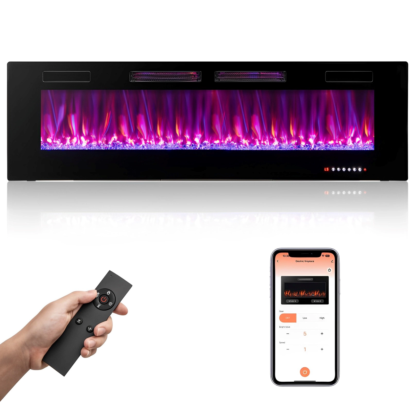SUGIFT 60-Inch Ultra-Thin Electric Fireplace, Wall-Mounted or Recessed, App and Voice Control