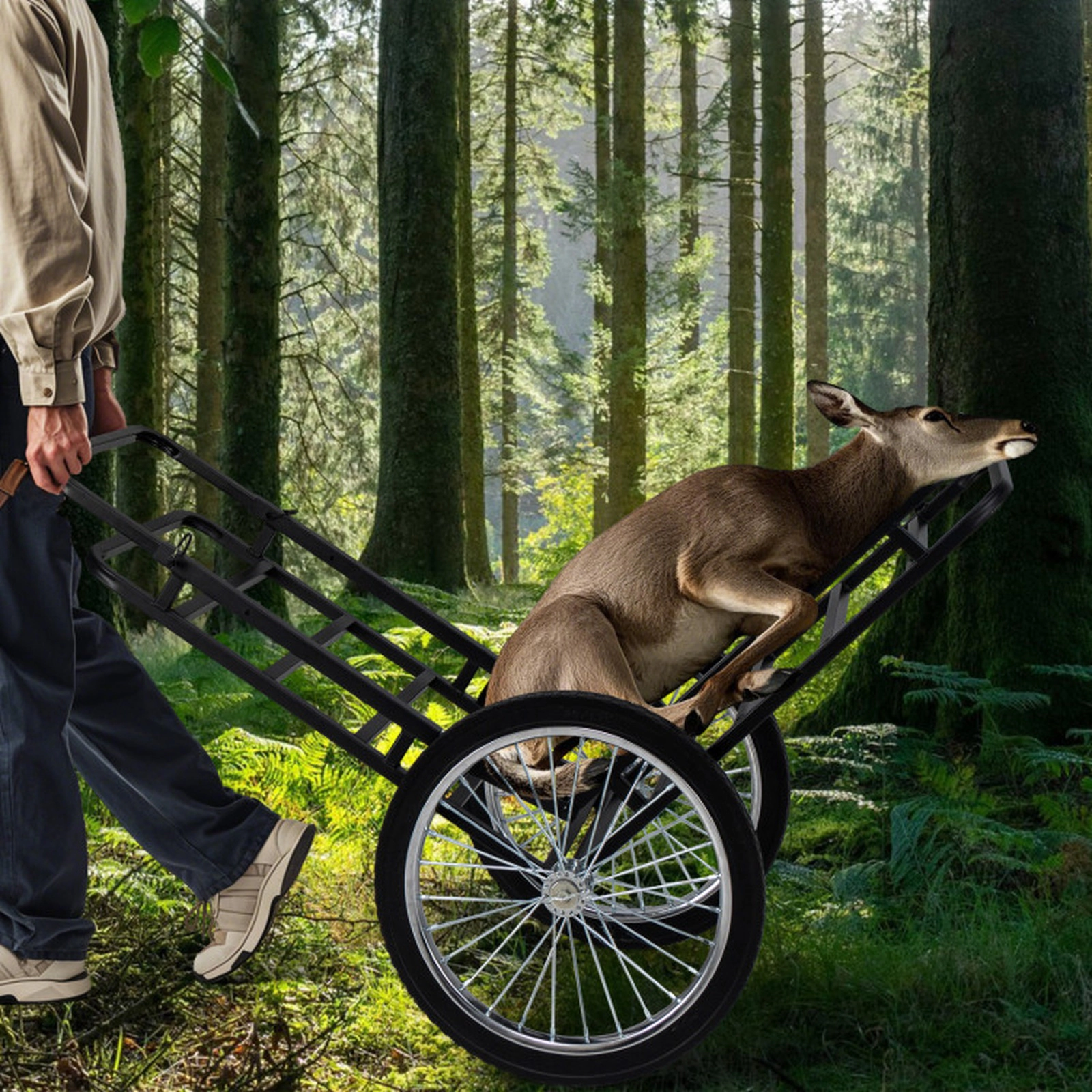SUGIFT Double-Layer Deer Cart Game Carrier with 20-in Wheels 550-lb Capacity Black