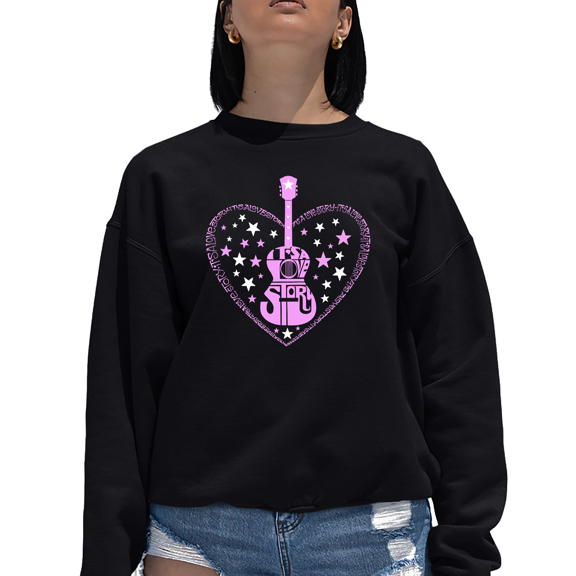 LA Pop Art It's A Love Story - Women's Word Crewneck Sweatshirt