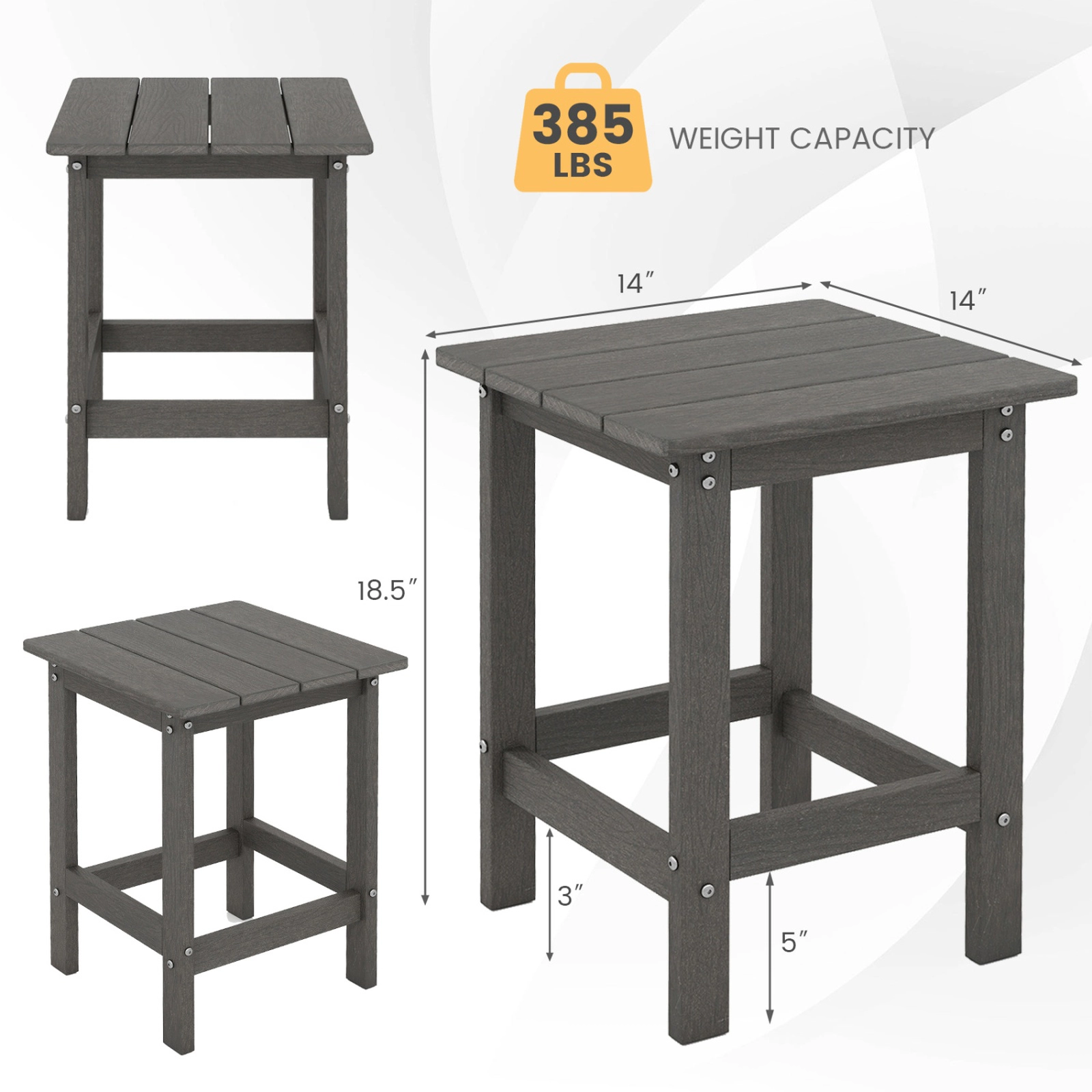 SUGIFT 14-in Square HDPE Adirondack Side Table 385-lb Capacity 18.5-in Height Outdoor Accent End Table Gray