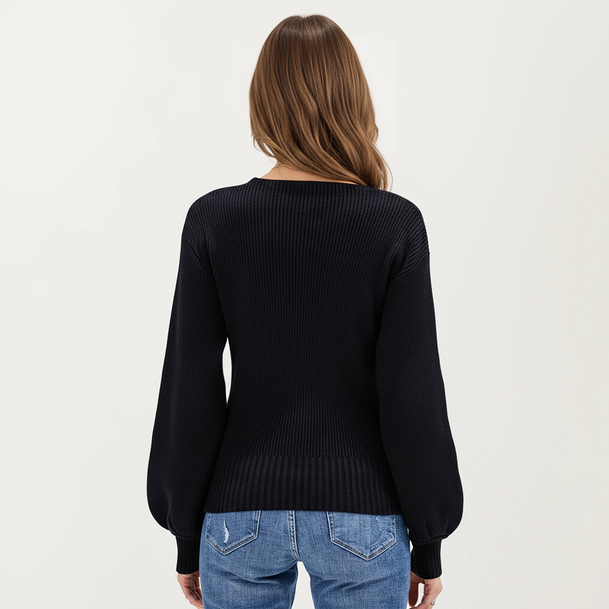 Anna-Kaci Women's Ribbed Wrap Front V-Neck Long Sleeve Knit Top