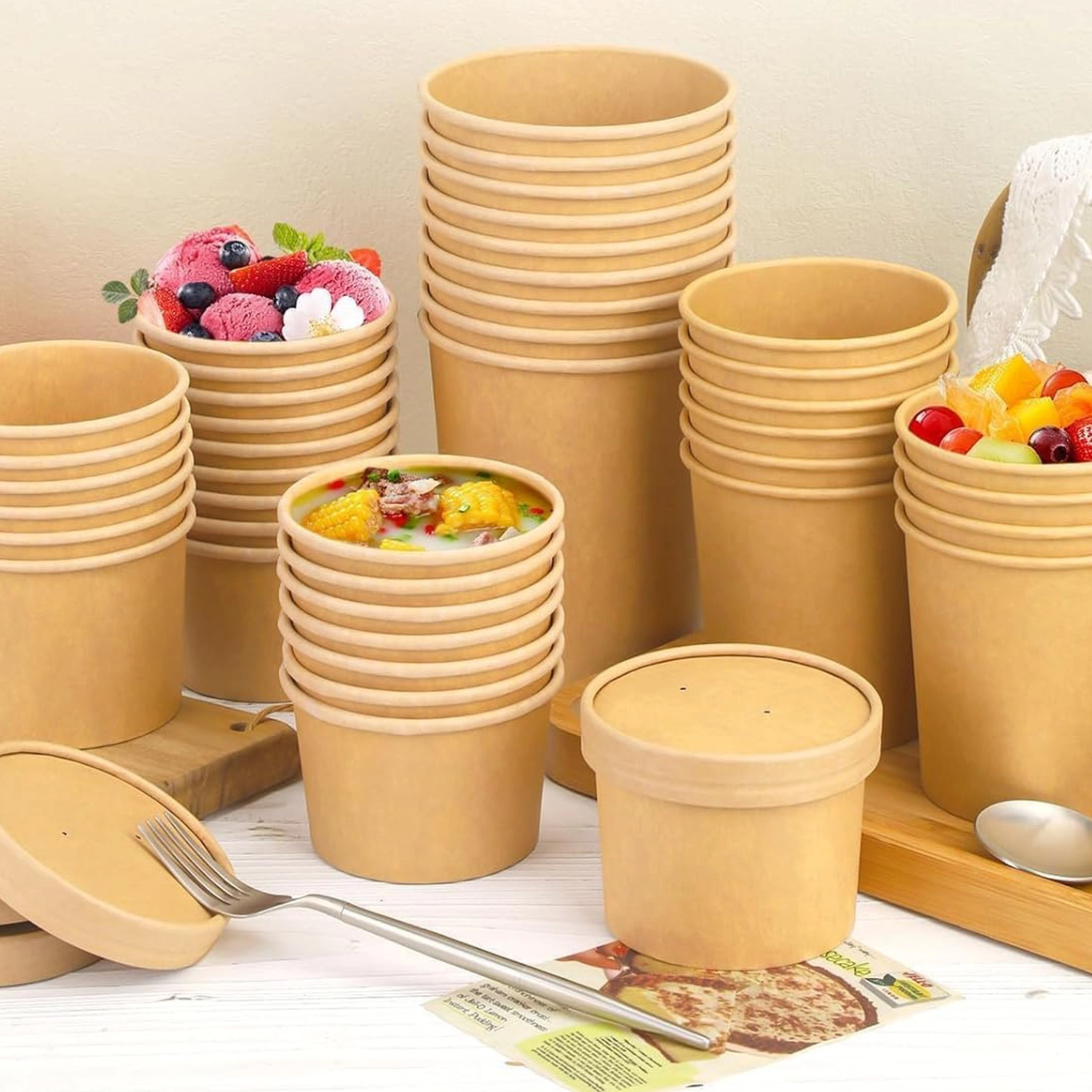 Stock Preferred 12 oz Paper Soup Containers with Vented Lids and PLA Lining