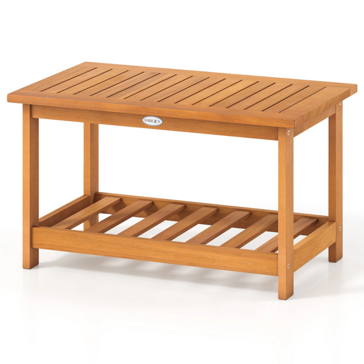 Hivvago Patio Acacia Wood Coffee Table 2-Tier Rectangular Center Table