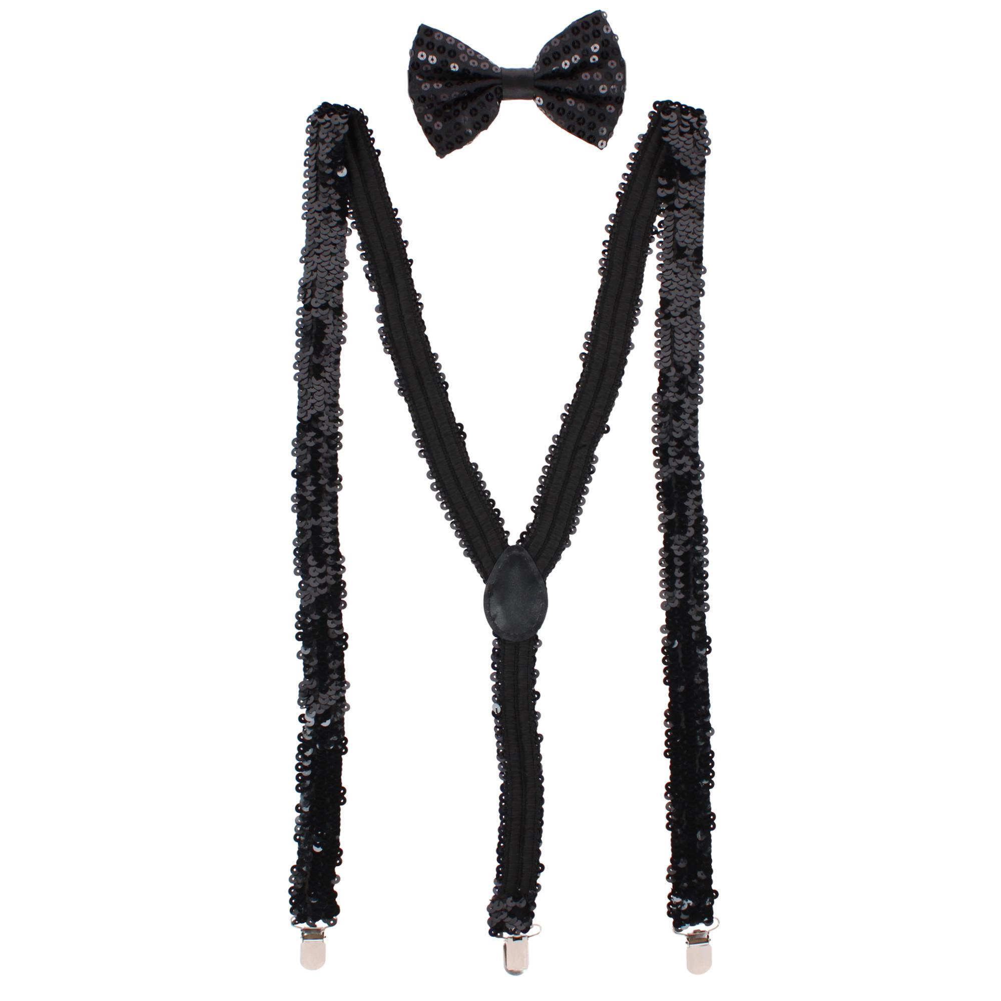 CTM Adult Sequin Suspender & Bow Tie Set Adjustable Dress Costume Accessory
