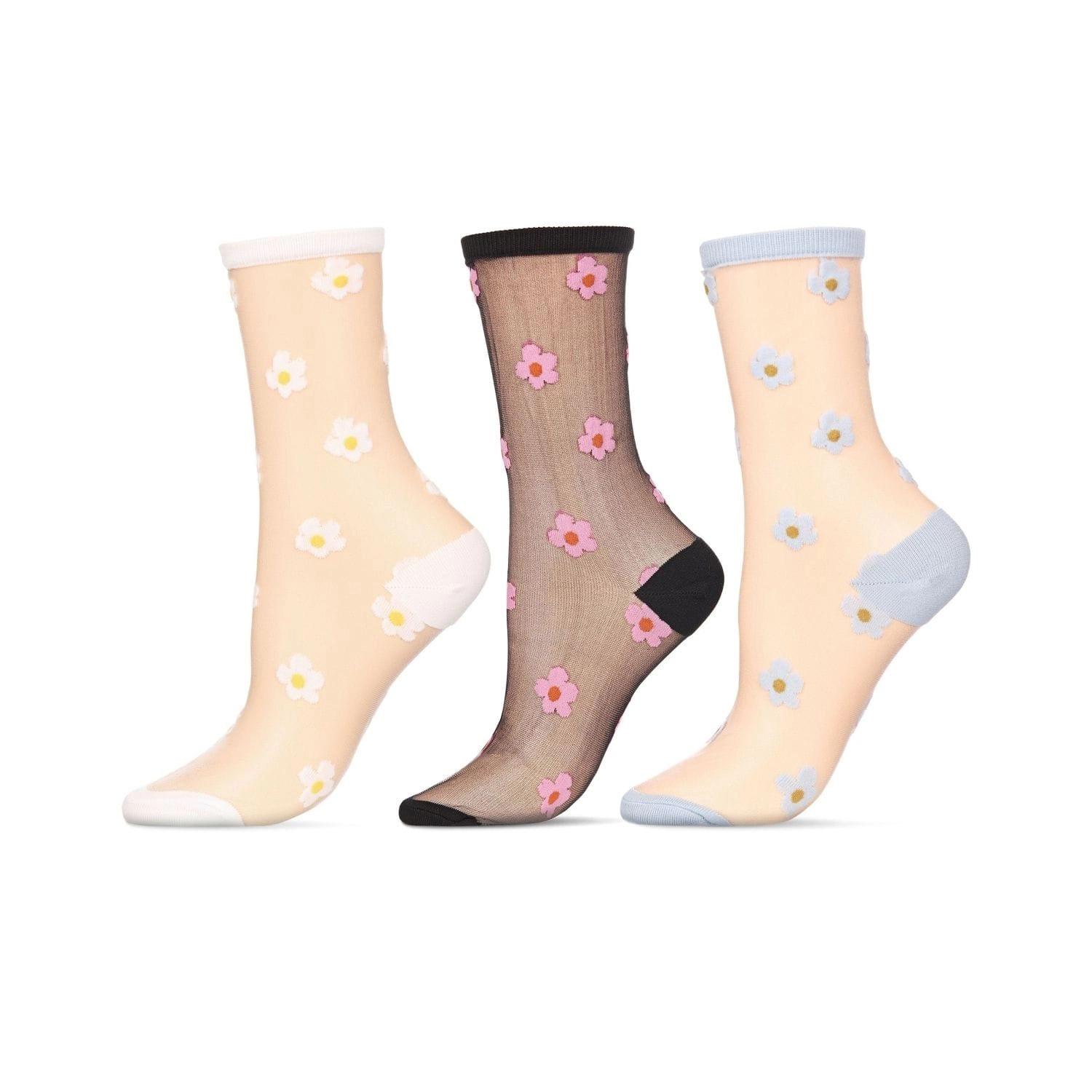 MeMoi Women's 3 Pair Pack Daisy Fashion Crew Socks