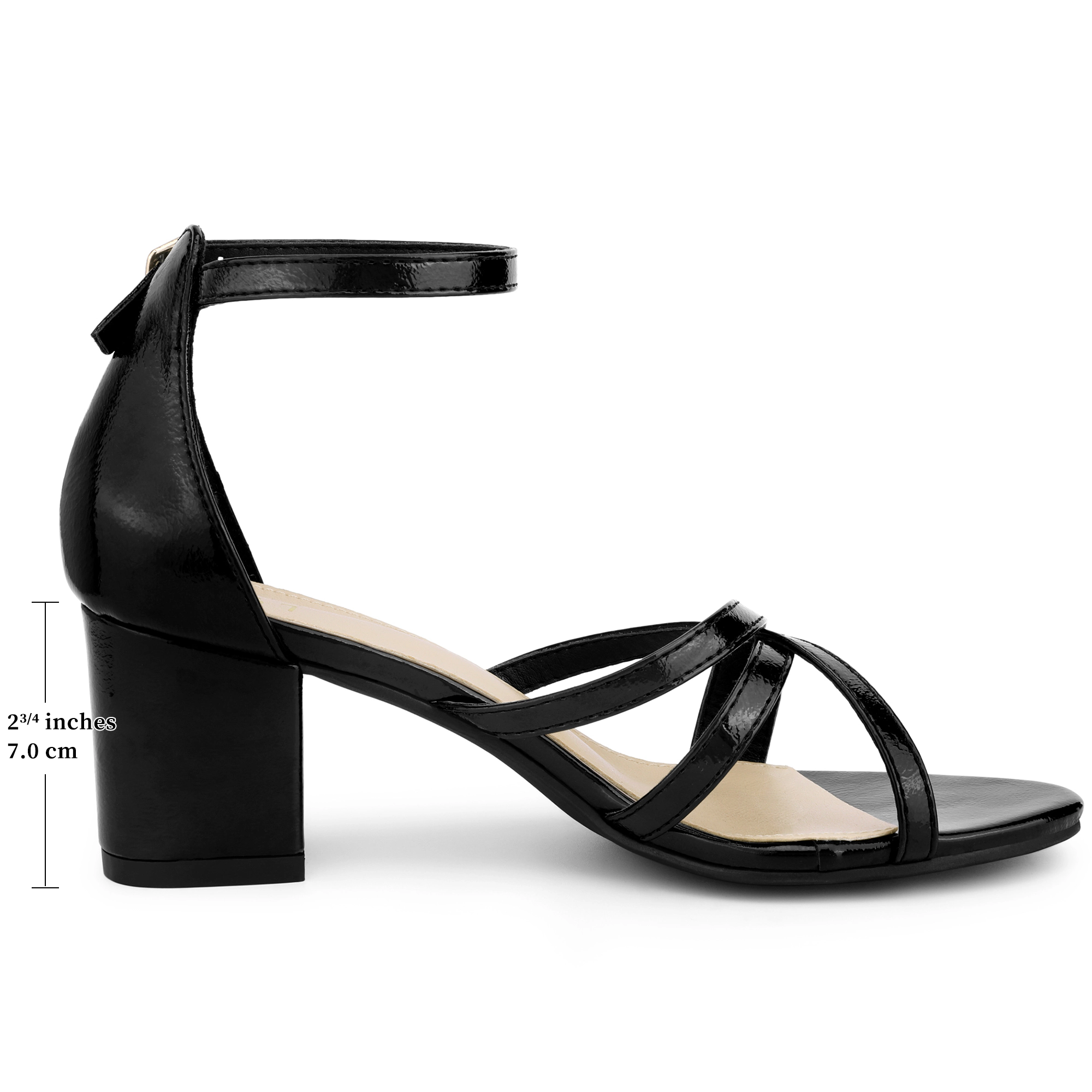 BLISSFUL STEP Women's Open Toe Chunky Heel Ankle Strap Strappy Sandals