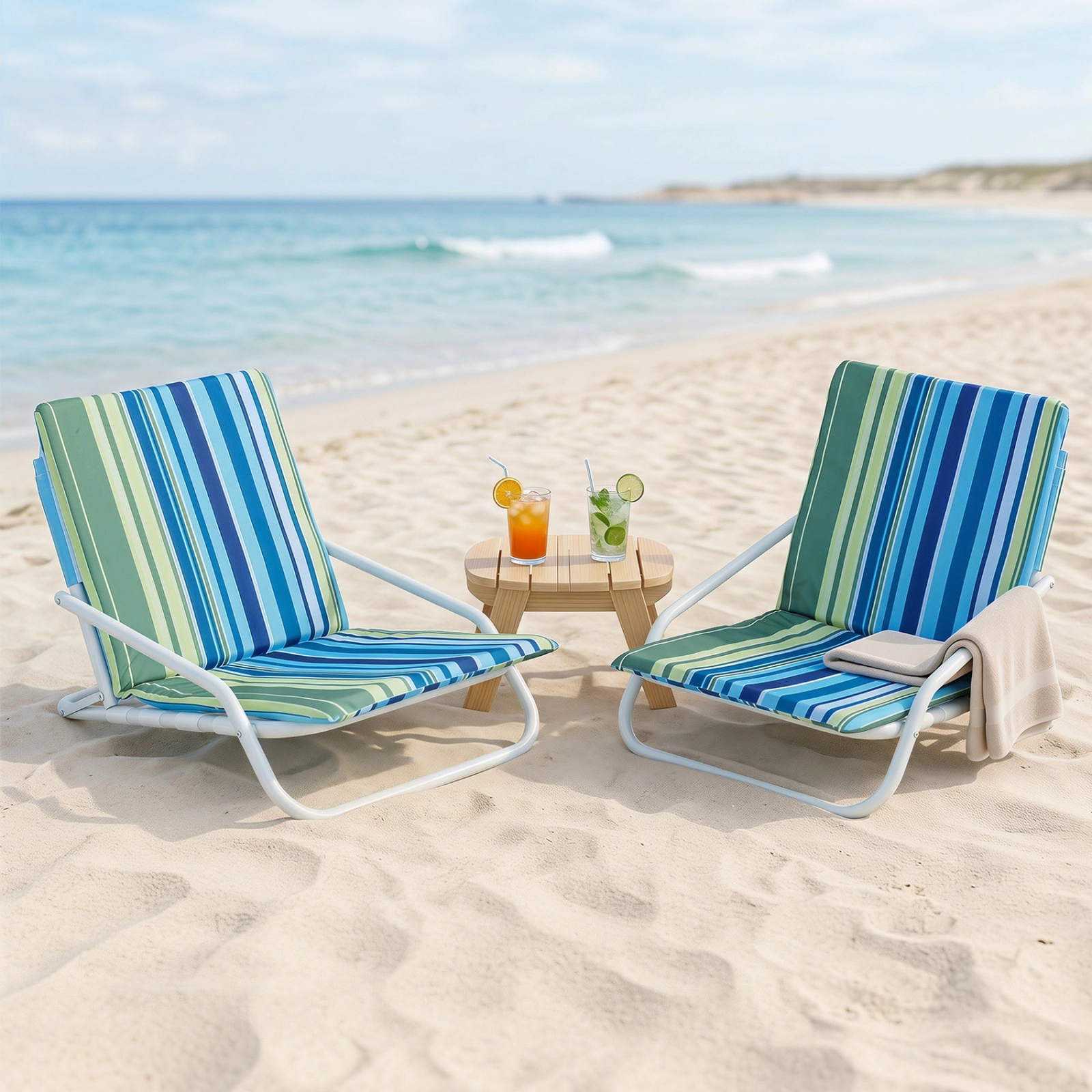 SUGIFT Navy Sponge Padded Seat 440-lb Set of 2 Folding Beach Chairs