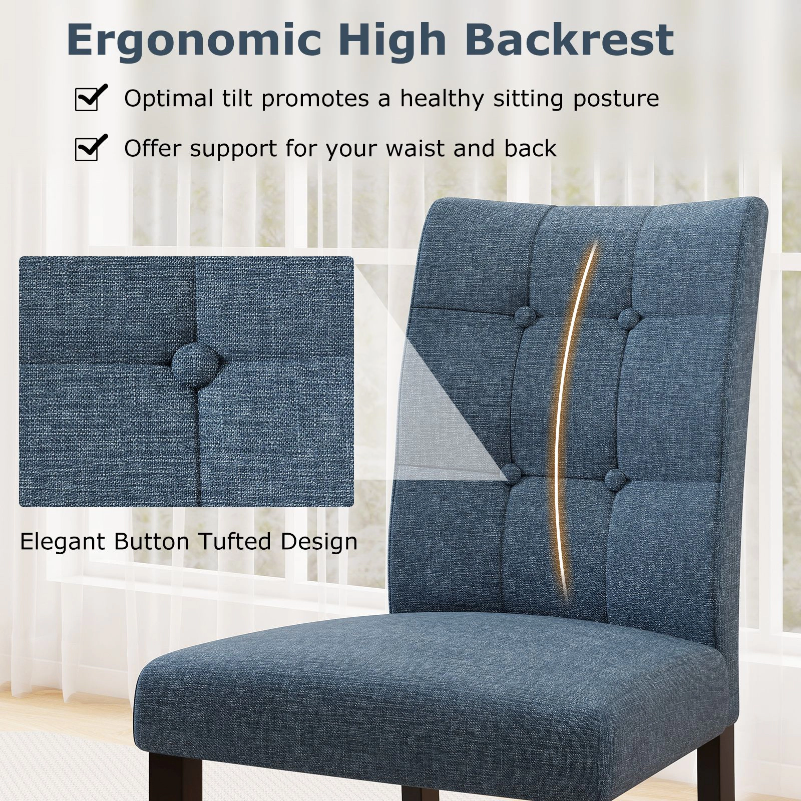SlickBlue Linen Fabric Dining Chairs with Wood Legs Set of 2