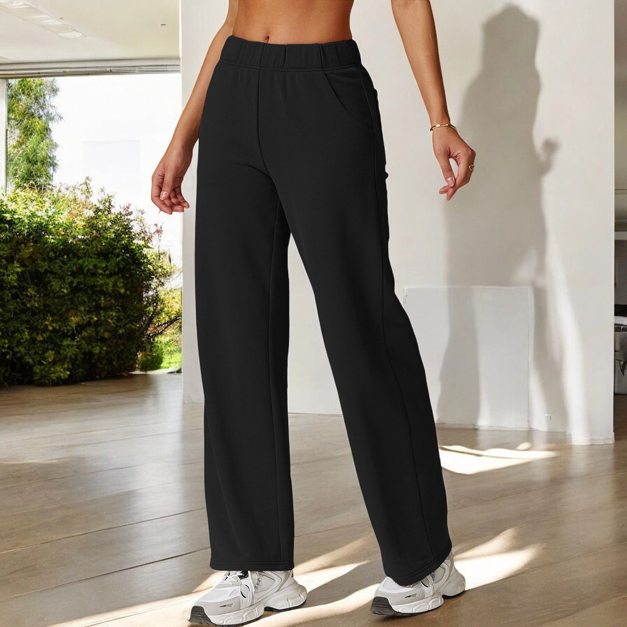Anna-Kaci Women's Elastic Waist Wide-Leg Sweatpants with Pockets