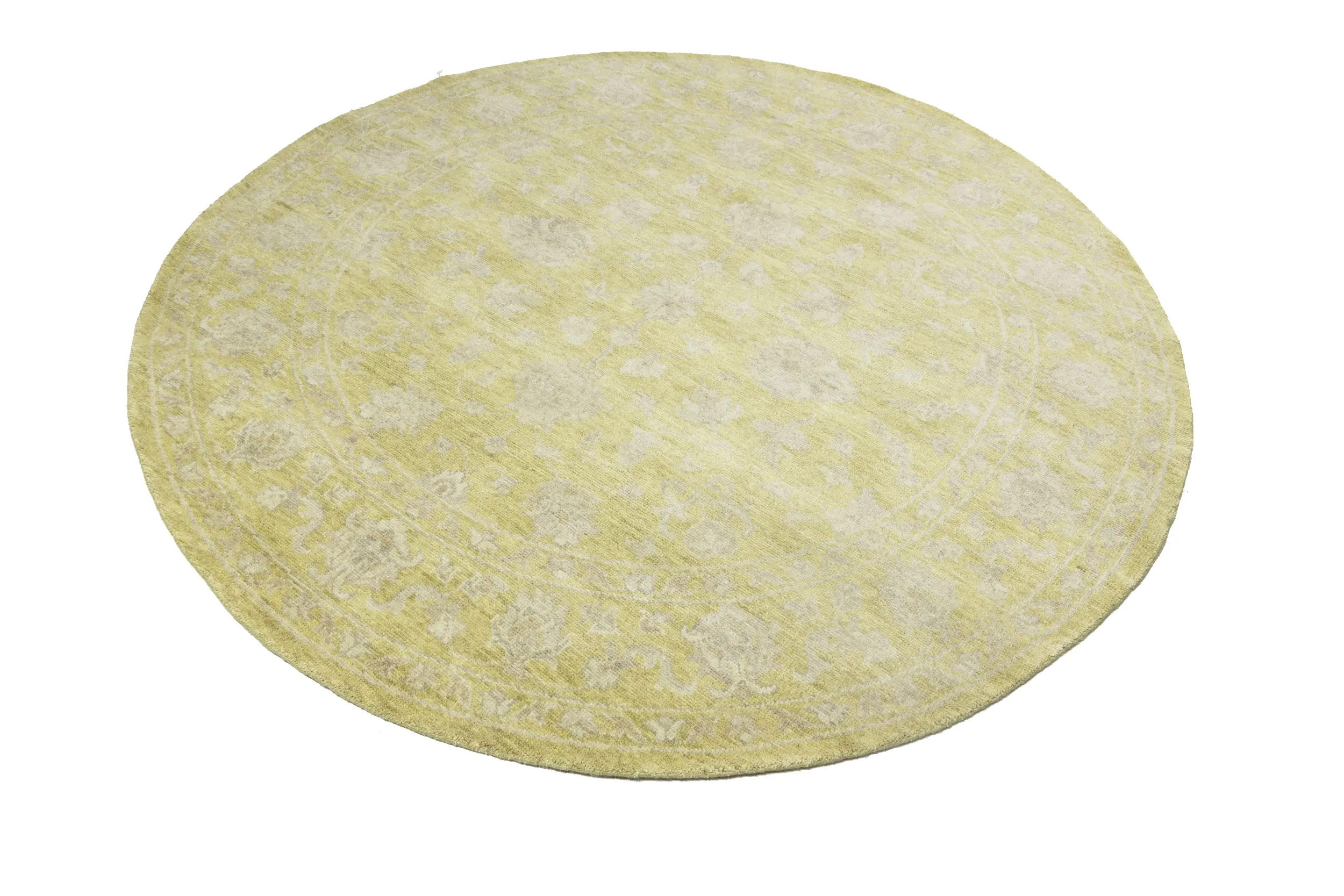 Magic Rugs Muted Golden Yellow Floral 8X8 Transitional Oriental Round Rug