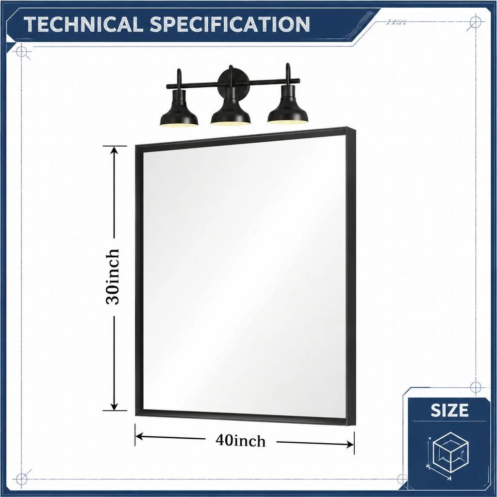 ELEMENT ACE Large Rectangular Aluminum Frame Bathroom Mirror