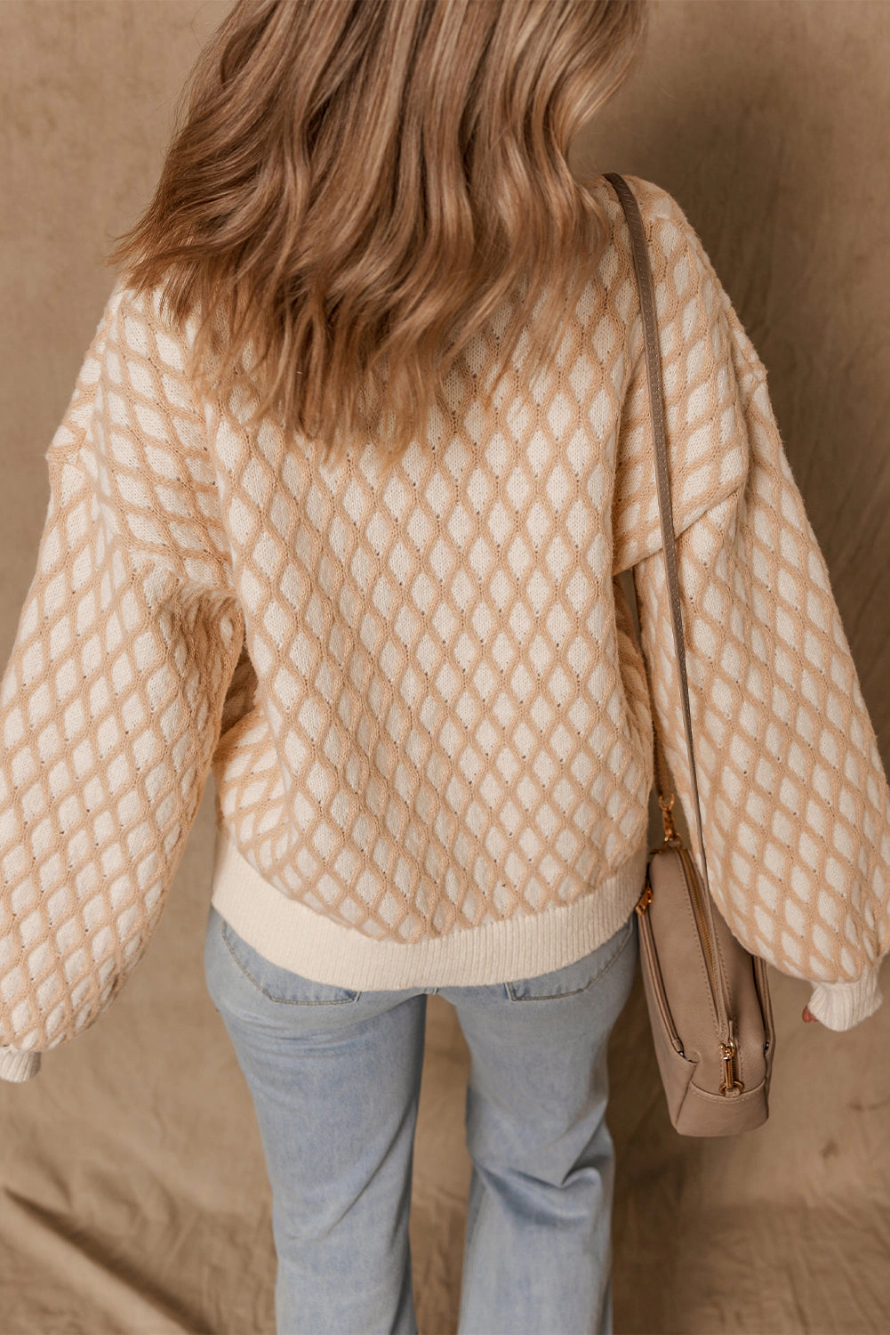 Threaded Pear Women's Ximena Rhombus Textured Knit Sweater