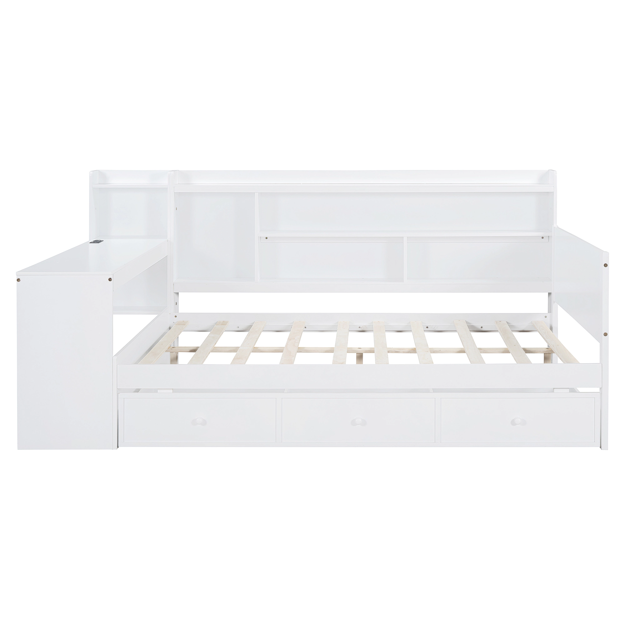 Flynama Full Wooden Daybed with 3 Drawers, USB Ports & Desk, White