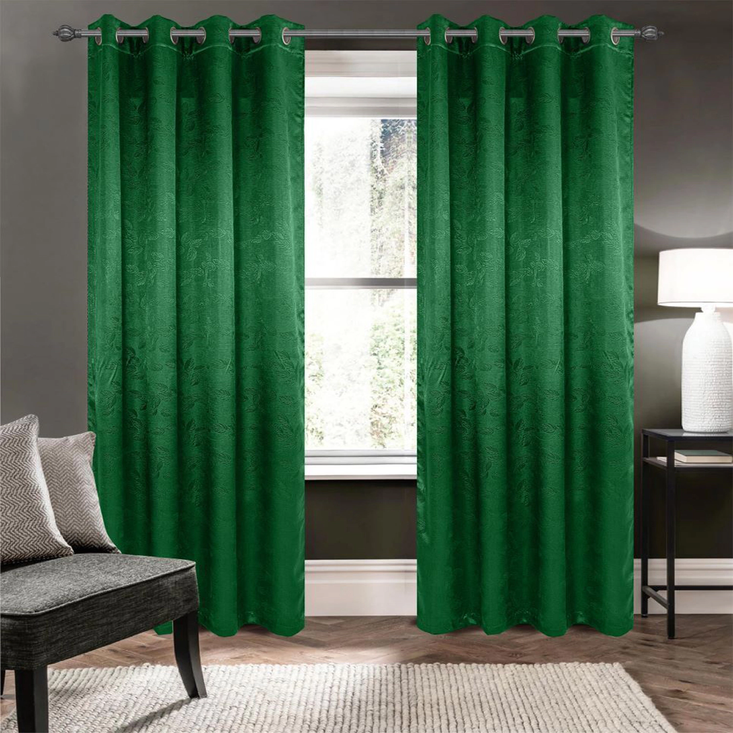 Olivia Gray 100% Polyester 200 GSM Arlo Embossed Blackout Grommet Curtain Panel 54" x 90" Hunter Green