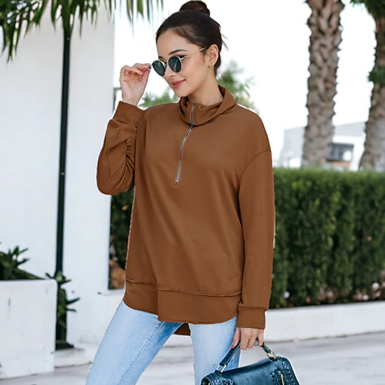 Anna-Kaci Women's Zip Up Funnel Neck Fashion Sweater