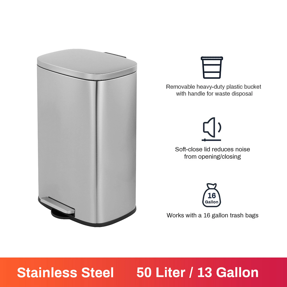 Innovaze 13 Gal./50 Liter Oval Shape Stainless Steel Step-on Trash Can for Kitchen