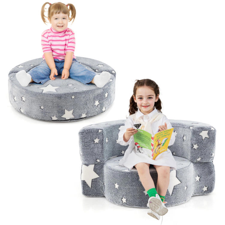 Hivvago 2-In-1 Convertible Glow In The Dark Kids Sofa With Removable Washable Cover-Gray