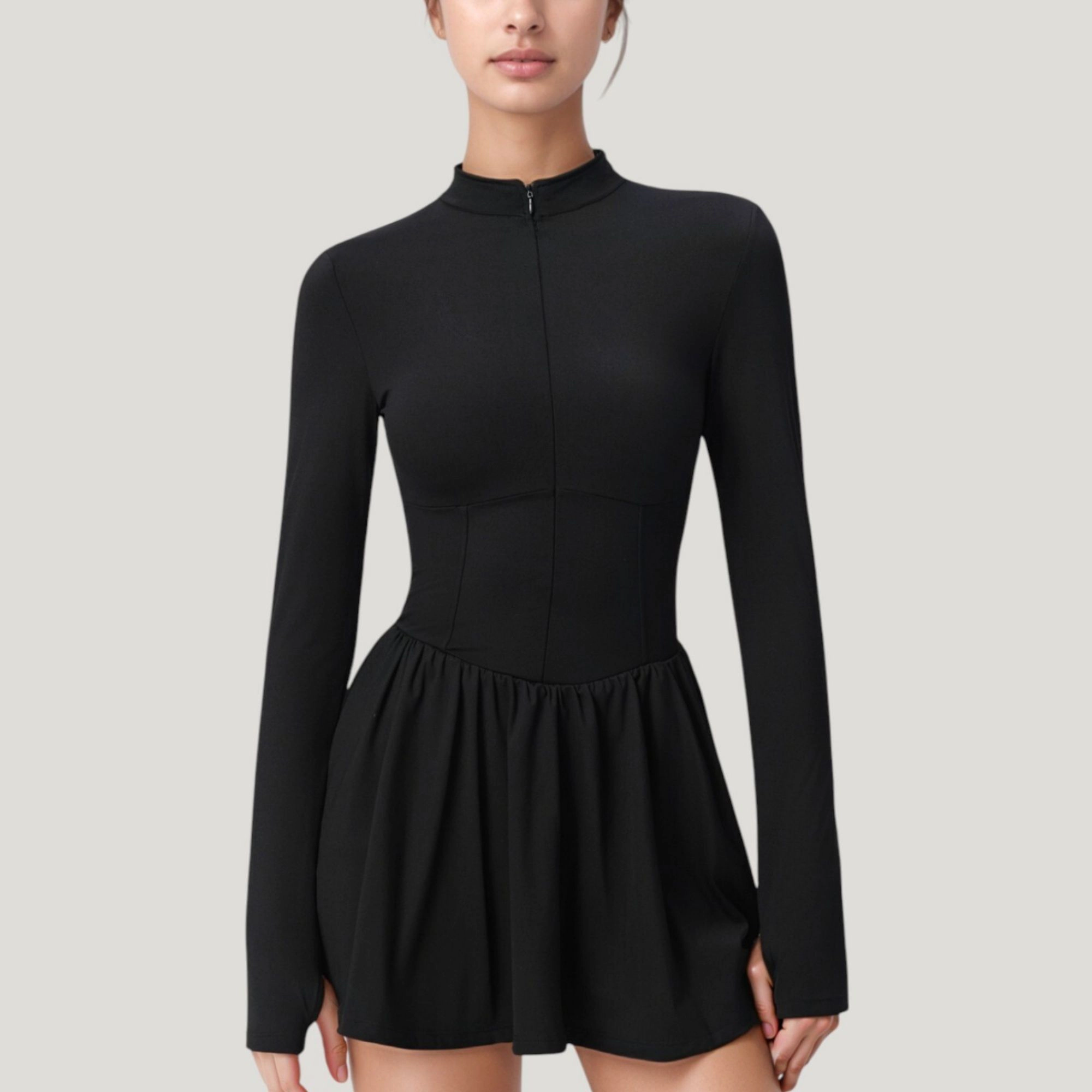 Anna-Kaci Women's Long Sleeve Athletic Dress with Front Zip and Flowy Skirt