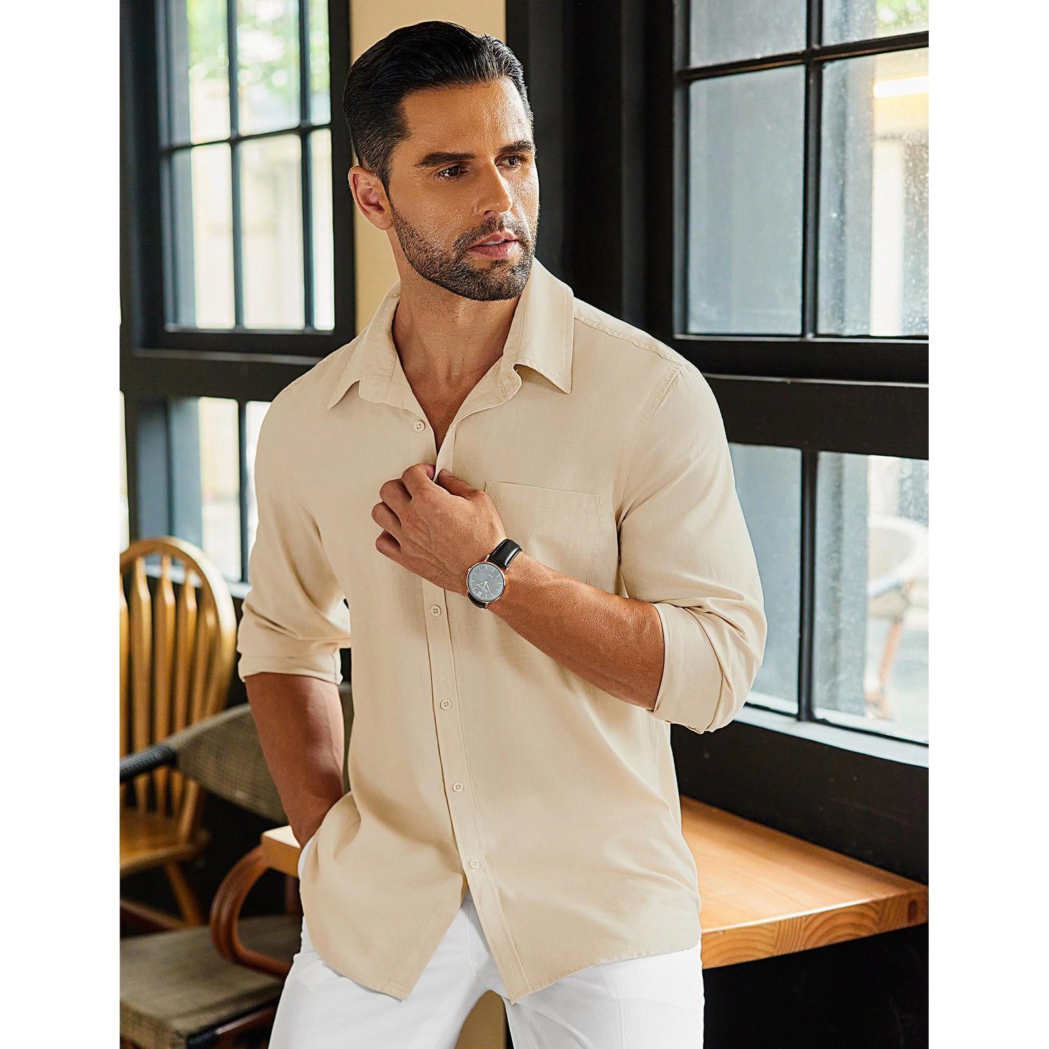 COOFANDY Solid V Neck Polo Shirts Short Sleeve Collared Casual Summer Tops