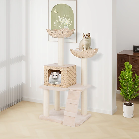 SlickBlue Unisex 48 Inch Cattail Cat Tree with Condo and Scratching ...