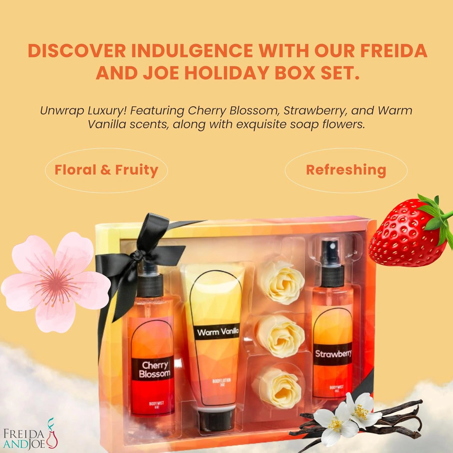 Freida and Joe  Women Cherry Blossom, Strawberry, Vanilla Body Splash Valentine's Gift