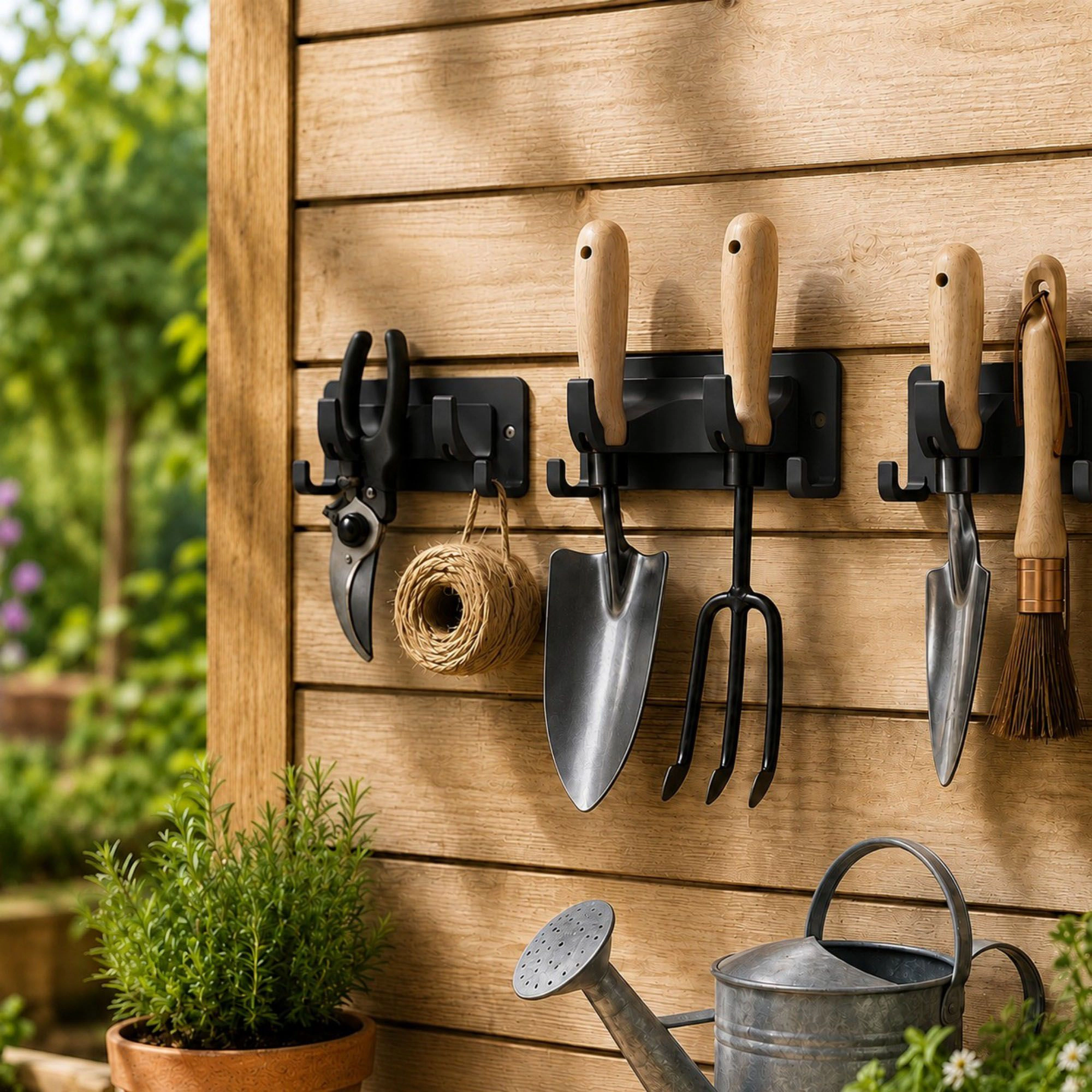 Alilang Women 3-piece Wall Mounted Garden Tool Organizer Rack with Multi Hooks