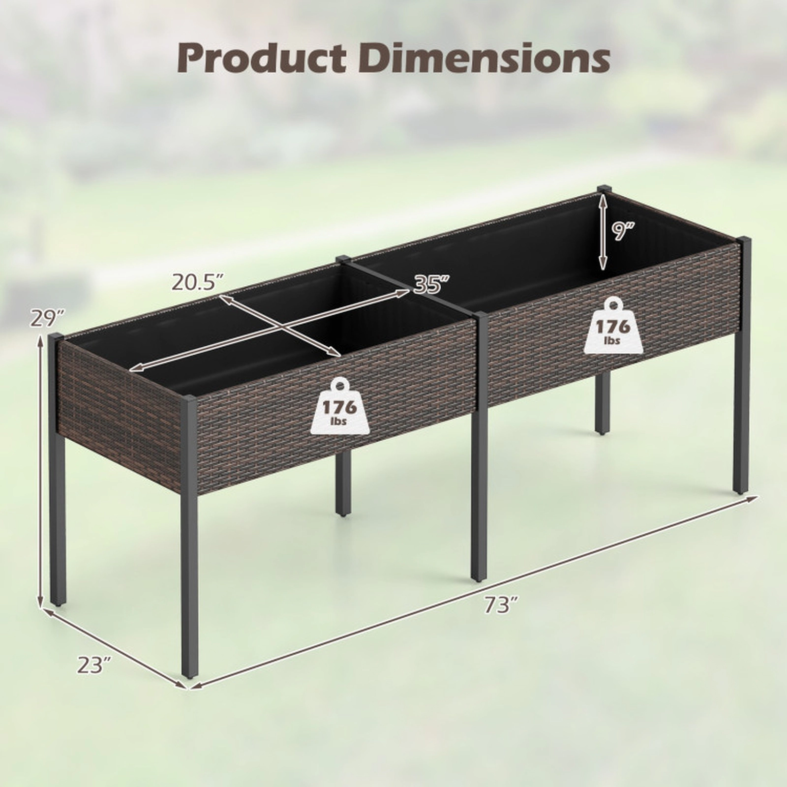SUGIFT Raised PE Rattan Outdoor Planter Garden Bed with Legs and Removable Liners 352-lb Total Capacity Mixed Brown